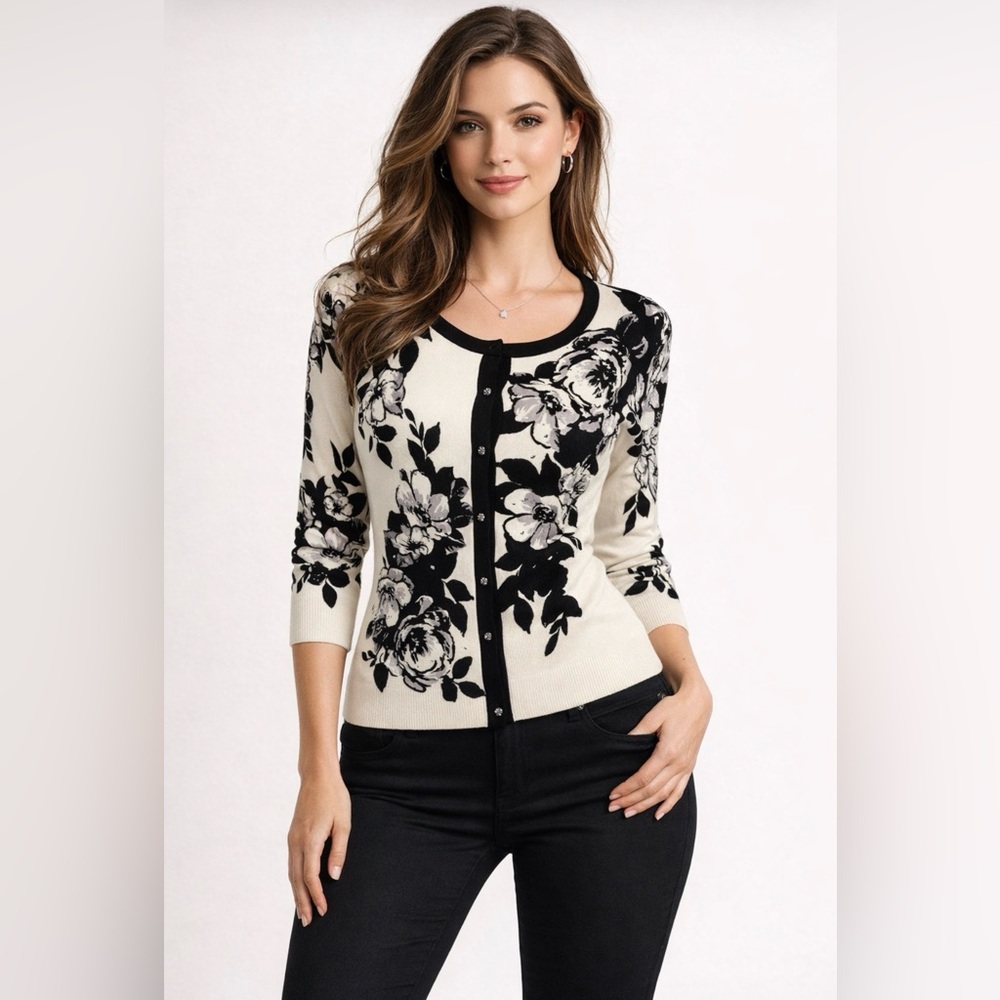 WHBM White House Black Market Cardigan Sweater Crystals  XS Extra Small